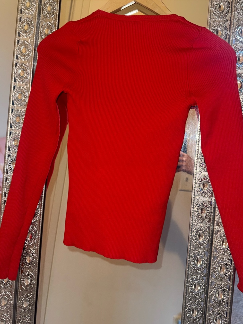 Mango Bright Red Ribbed Square-Neck Knit Top - Picture 3 of 5
